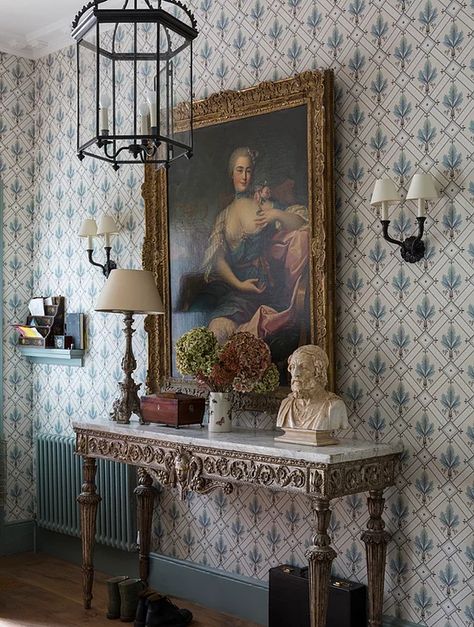 Portfolio | Interiors Crowded Wallpaper, Bold Hallway, Gavin Houghton, Hallway Wallpaper Ideas, English Interior Design, Interior Design Crafts, Narrow Hallways, 13 Wallpaper, Vintage Style Bathroom