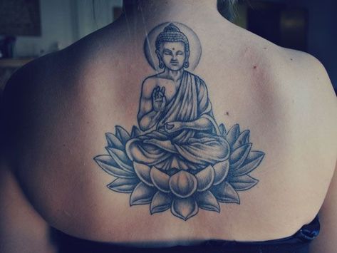 29 Buddha Tattoos and Their Vast and Spiritual Meanings - Tattoos Win Buddha Tattoo Meaning, Buddha Lotus Tattoo, Flower Mandala Tattoo, Buddhist Symbol Tattoos, Buddhism Tattoo, Lotusblume Tattoo, Buddhist Tattoo, Buddha Tattoo Design, Lotus Tattoo Design