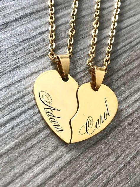 Heart Necklace for Couples Custom Couples Necklace Broken | Etsy Necklace For Couples, Couples Custom, Engraved Heart Necklace, Couples Necklace, Necklace Couple, Dainty Diamond Necklace, Necklace For Girlfriend, Diamond Solitaire Necklace, Gold Cross Necklace