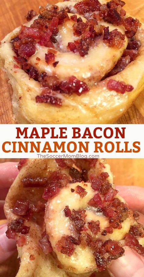 Maple Bacon Cinnamon Rolls, Easy Fall Breakfast, Bacon Cinnamon Rolls, Pillsbury Cinnamon Rolls, Maple Frosting, Breakfast Sweets, Candied Bacon, Maple Bacon, Cinnamon Rolls Homemade