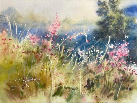 Watercolor Meadow, Meadow Painting, Flowers Field, Wall Art Frame, Watercolor Wall, Watercolor Walls, Watercolor Wall Art, Art Frame, Beautiful Paintings