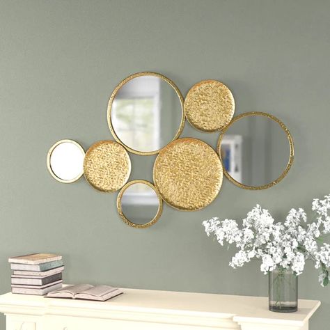 Art Deco Style Interior, Mirror Decor Ideas, Aesthetic Interior Design, Mirrored Wall, Decorative Wall Art, Accent Mirror, Gold Circle, Round Wall Mirror, Gold Walls