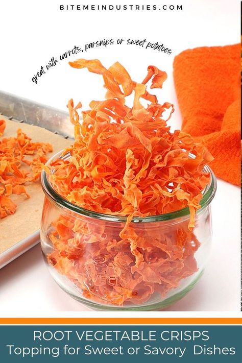 Glass bowl overflowing with carrot crisps, ready to enjoy. Crisps Recipe, Carrot Chips, Vegetable Crisps, Light As A Feather, Easy Snack Recipes, Crisp Recipe, Easy Salad Recipes, Secret Ingredient, Parsnips