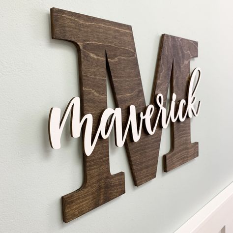 How to Make a Letter Name Sign | CraftCuts.com Diy 3d Wood Signs, Name On Wall Ideas Bedrooms, Diy Baby Name Signs, Diy Name Signs For Nursery, Name Cutout Sign, 3d Letters Diy, Make A Letter, Painted Wood Letters, Wood Initials