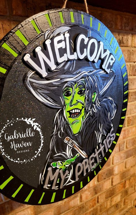 www.GHDoorHangersSigns.myshopify.com Welcome Sign Door, Halloween Door Hanger, Halloween Door Hangers, No Place Like Home, Halloween Door, Wicked Witch, Porch Signs, Yard Signs, Wizard Of Oz