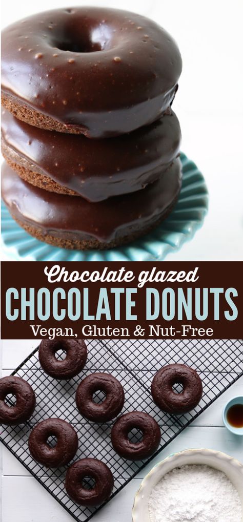 Happiness comes in every bite of these light & airy, rich & decadent, Chocolate Glazed Chocolate Donuts. #Vegan #Glutenfree #nutfree |Recipe www.allergylicoius.com| #donuts #chocolate #doughnuts Low Carb Vegan Breakfast, Healthy Vegan Dessert, Donuts Chocolate, Vegan Doughnuts, Gluten Free Chocolate Recipes, Chocolate Doughnuts, Cheesecake Vegan, Glazed Donuts, Chocolate Glazed Donuts