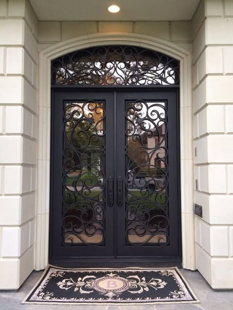 Iron Doors Entrance Front Entry, Steel Front Door Entrance, Metal Front Door Ideas, Iron Front Doors, Front Entrance Decor, Pintu Interior, Wrought Iron Front Door, Entry Door Designs, Front Door Inspiration