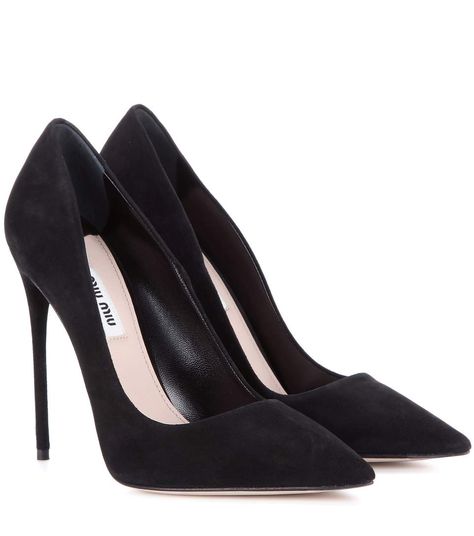 mytheresa.com - Suede pumps - Luxury Fashion for Women / Designer clothing, shoes, bags Miu Miu Pumps, Elegant Shoes Heels, Miu Miu Heels, Black Suede Shoes, Black Shoes Heels, Suede Leather Shoes, Miu Miu Shoes, Bling Shoes, Black Suede Pumps