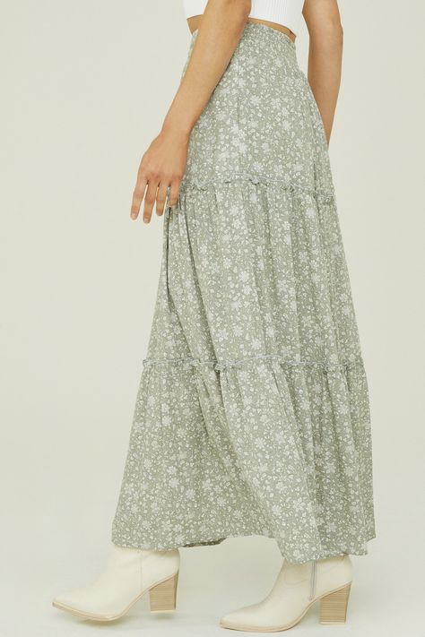 Carla Floral Maxi Skirt in Sage | Altar'd State Fitted Green Floral Print Maxi Skirt, Green Floral Print Flowy Maxi Skirt, Fitted Green Floral Print Skirt, Green Floral Print Midi Skirt, Green Floral Print Relaxed Skirt, Long Green Skirt, Floral Maxi Skirt, Altard State, Altar'd State