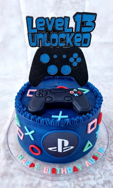 Game Cake Ideas, 10th Birthday Cakes For Boys, Gamer Birthday Cake, Gaming Cake, Video Game Cake, Playstation Cake, 13th Birthday Boys, Game Cake, Cake Designs For Boy