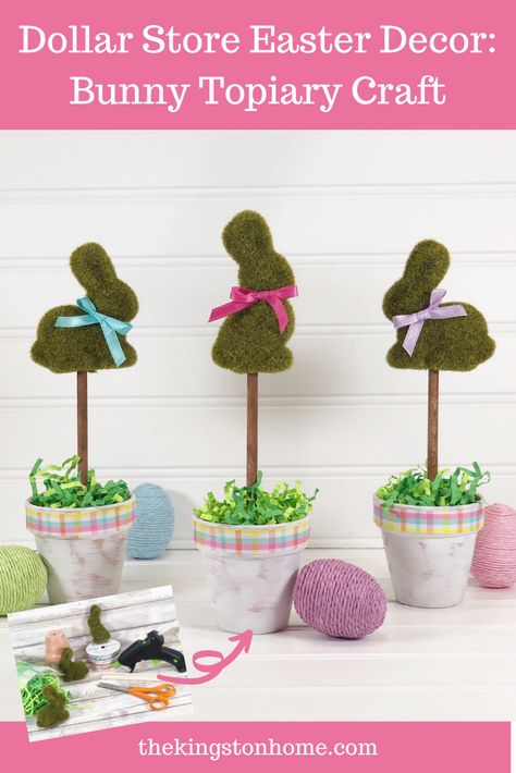 Easter Bunny Topiary, Dollar Tree Topiary Diy, Easter Egg Topiary Diy, Easter Topiary Diy, Easter Dollar Tree Diy, Bunny Topiary, Dollar Tree Easter Decor, Bunny Wreath Diy, Easter Topiary