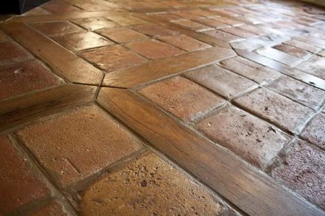 Mediterranean Kitchen Design, French Terracotta, Wood Floor Design, Mediterranean Kitchen, Terracotta Floor, Wood Tile Floors, Mediterranean Design, Into The Wood, Brick Flooring