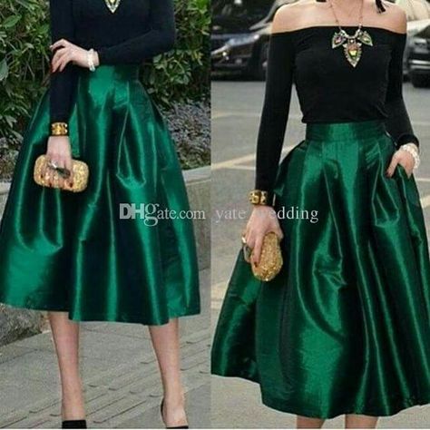 Online Cheap Dark Green Midi Skirts For Women High Waisted Ruched Satin Tea Length Petite Cocktail Party Skirts Top Quality Women Formal Outfits By Yate_wedding | Dhgate.Com Cocktail Party Outfit, Green Midi Skirt, Evening Dress Long, Green Evening Dress, Cocktail Outfit, Christmas Party Outfit, Party Rock, בר מצווה, Christmas Party Outfits