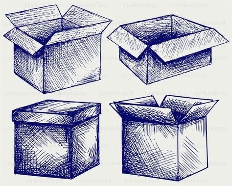 Moving Boxes Drawing, Cardboard Box Tattoo, Cardboard Box Illustration, Box Drawing Reference, Cardboard Box Drawing, Box Drawing Art, Box Drawing Ideas, Boxes Drawing, Timeline Drawing