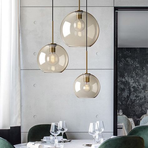 Pendant Lamps Bedroom, Modern Glass Pendant Light, Goldfish Bowl, Loft Stil, Pendant Lighting Dining Room, زجاج ملون, Vintage Cafe, Transitional Modern, Industrial Pendant Lights