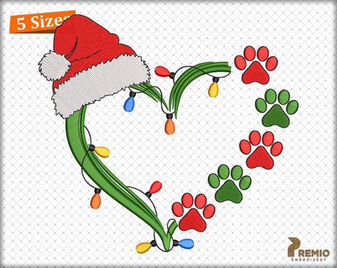 "Dog Paw Prints Christmas Embroidery Machine Design, Christmas Lights Heart Paw Embroidery Designs, Pet Dog Lover Christmas Embroidery Files - Digital Downloads This embroidery design is available in 5 sizes: Size 1: 3.81\" x 3.49\" (Stitches: 11041) Size 2: 4.81\" x 4.41\" (Stitches: 14555) Size 3: 5.81\" x 5.32\" (Stitches: 18265) Size 4: 6.52\" x 5.97\" (Stitches: 20942) Size 5: 7.51\" x 6.88\" (Stitches: 24948) The downloadable attachment contains the following formats: ART - Bernina DST - T Heart Christmas, Dog Print Christmas Crafts, Christmas Dog Art, Christmas Machine Embroidery Designs, Dog Christmas, Christmas Paw Print, Paw Print Christmas, Dog Christmas Svg Free, Christmas Dog Paw Print