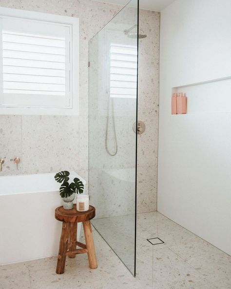 All posts • Instagram Terrazzo Bathroom Wall, Bathroom Terrazzo, Glebe House, Laundry Combo, Reno Bathroom, White Marble Shower, Bathroom Tiling, House Finishes, Terrazzo Bathroom