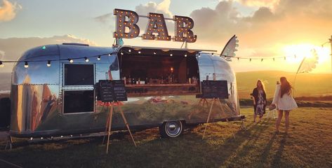 Alcohol Truck, Airstream Bar, Mobile Cocktail Bar, Caravan Bar, Alcohol Bar, Bar Space, Truck Business, Drink List, Beautiful Outdoor Wedding