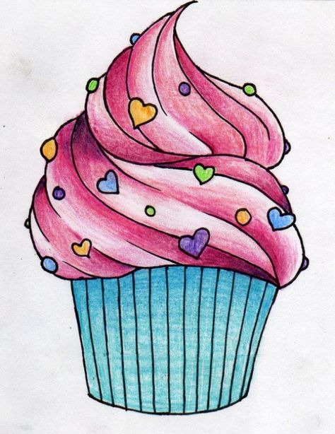 Aww.... Cupcake by ExodusProxy on DeviantArt #cupcakes #cupcakes #desenho Cute Cupcake Drawing, Cupcake Tattoos, Cupcake Drawing, Cake Drawing, Cupcake Art, Art Nouveau Floral, Pencil Art Drawings, Color Pencil Art, Food Drawing