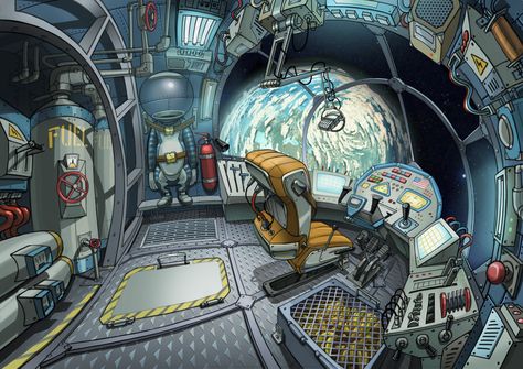 Spaceship Interior Illustration, Space Building Concept, Inside Spaceship Illustration, Spaceship Design Concept, Spaceship Cabin, Spaceship Interior Concept Art, Robot Bunny, Space Dogs, Spaceship Illustration