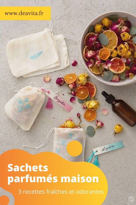 Comment fabriquer des sachets parfumés écologiques pour désodoriser vos armoires et placards, la salle de bain, la voiture, etc.? Scent Packets Diy, Dried Flower Sachets, Potpourri Diy, Diy Potpourri, Potpourri Sachets, Homemade Potpourri, Lilin Aroma, Diy Gifts To Make, Potpourri Recipes