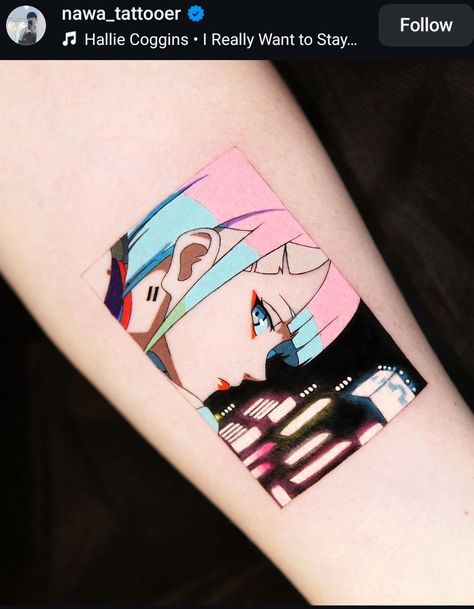 Cyberpunk Rebecca Tattoo, Cyberpunk Anime Tattoo, Fangirl Tattoos, Cyberpunk Edgerunners Tattoo, Bold Line Tattoo, Art Tattoo Sketch, Mecha Tattoo, Cyberpunk Tattoos, Lucy Tattoo