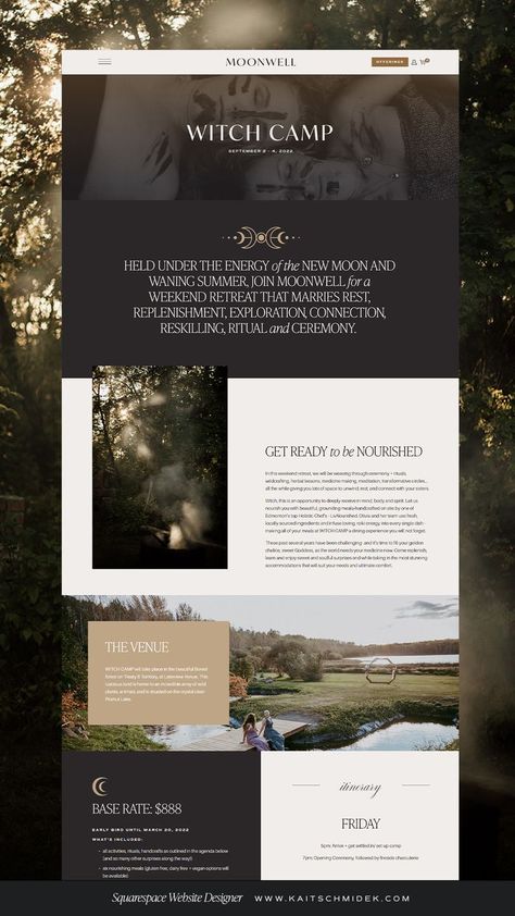 Feminine, Soulful & Witchy Squarespace Website Design for Modern Day Coven, Moonwell Magic Website, Retreat Themes, Website Trends, Feminine Wordpress Theme, Business Web Design, Modern Website Design, Squarespace Website Templates, Instagram Theme Feed, Squarespace Website Design