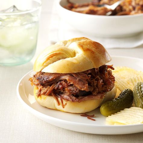 Lisa’s All-Day Sugar & Salt Pork Roast Slow Cooker Pulled Beef, Pulled Beef Brisket, Brisket Sandwich Recipe, Brisket Sandwiches, Pulled Brisket, Beef Brisket Sandwich, Barbecue Sandwiches, Best Sandwich Recipes, Pulled Beef