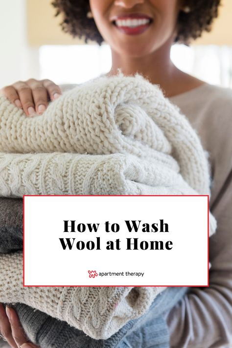 Find out how to wash wool at home without ruining it, plus how to tell when you should take it to a professional. How To Wash Wool Sweaters, Irish Knit Sweaters, Upcycle Storage, Organizational Hacks, Diy Wool, Diy Sweater, Heavy Sweaters, Clean Towels, Wool Clothing