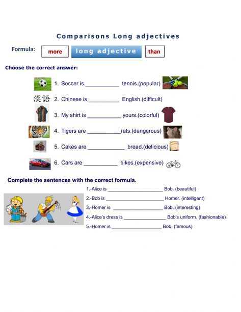 Long Adjectives, Adjective Worksheet, Comparative Adjectives, Present Perfect, School Age, Online Activities, Reading Journal, School Subjects, Secondary School