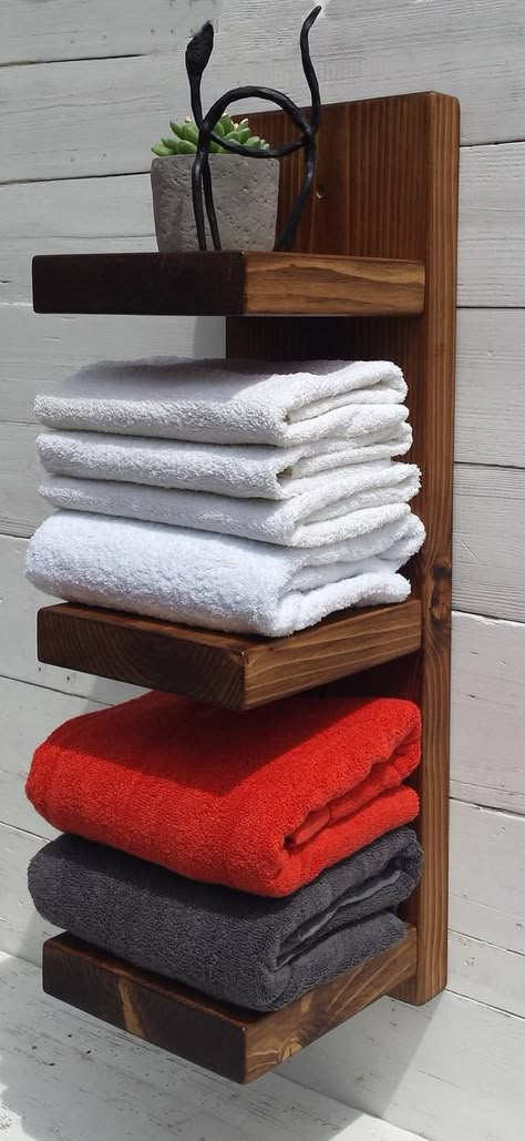 Bath Towel Storage, Towel Shelf, Bathroom Design Decor, Towel Storage, Wood Plans, Rustic Farmhouse Style, Farmhouse Style House, Wood Working, Solid Pine