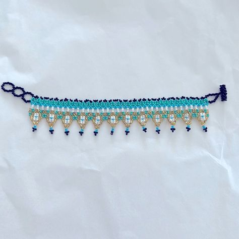 Gorgeous Authentic Honduran Handmade Bracelet. Beautiful Vibrant Colors: Metallic Gold, White, Blue, Black And Seafoam Green. Can Be Paired With Choker In Separate Listing. Dress Up Or Down. Adjustable Loop Closure Bead Loom Designs, Seed Bead Bracelet, Beaded Crafts, Diy Crafts Jewelry, Seed Bead Bracelets, Handmade Bracelet, Seafoam Green, Loom Beading, Ankle Bracelets