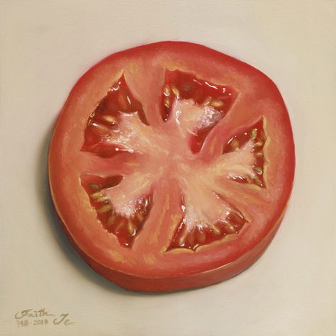 Tomato Slice, Fruit Art Drawings, Prismacolor Art, Food Illustration Art, Food Painting, Fruit Painting, Realistic Paintings, Daily Painting, Realism Art