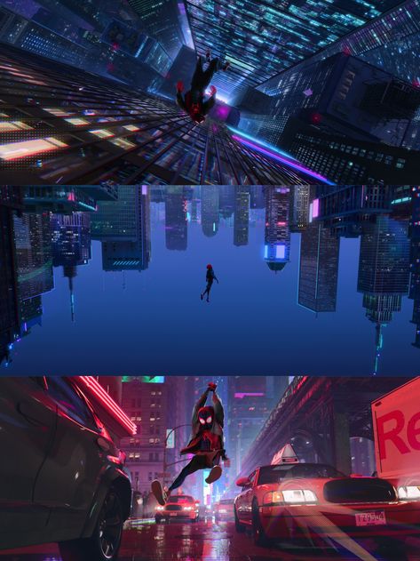 Spider Man Across The Spiderverse Across The Spiderverse Visuals, Into The Spiderverse Scenes, Spider Man City Background, Across The Spiderverse Scenes, Spiderman Movie Scenes, Spiderverse Stills, Man City Background, Coastal Nursery Girl, Across The Spiderverse Wallpaper