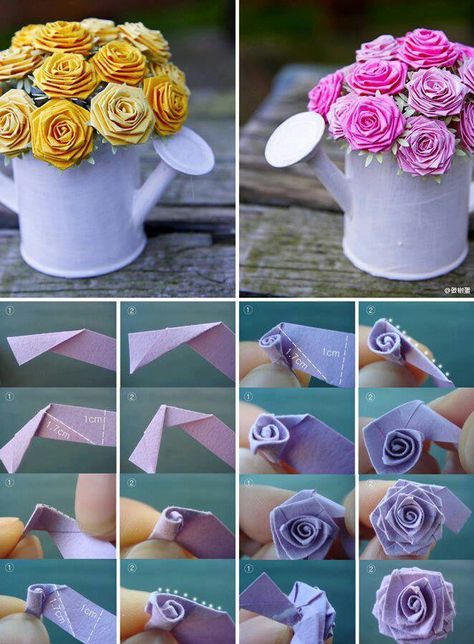 Paper flowers Hadiah Diy, Kraf Kertas, Diy Flores, Origami Rose, Fleurs Diy, Folding Origami, Do It Yourself Crafts, Kraf Diy, Make Paper