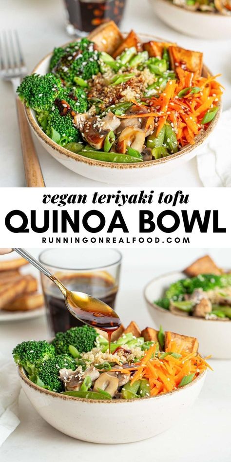 Teriyaki Quinoa Bowl, Tofu Quinoa Bowl, Teriyaki Quinoa, Tofu And Broccoli, Tofu Quinoa, Vegan Teriyaki, Broccoli And Carrots, Quinoa Broccoli, Vegan Protein Recipes