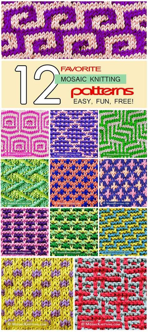 12 favorite mosaic knitting patterns. Beautiful, and very eye-catching! Update 4/2017 Mosaic Knitting Patterns, Slip Stitch Knitting, Colorwork Knitting Patterns, Mosaic Knitting, Intarsia Patterns, Knitting Stitches Tutorial, Colorwork Knitting, Scarf Knitting Patterns, Arm Knitting