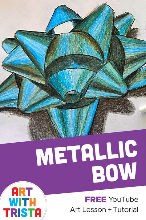 Capture a light source while drawing with Prismacolor colored pencils. Learn how to layer colors, using complementary colors, white, black and a colorless blender to create a realistic drawing of a metallic bow with this satisfying Holiday art lesson. Water Acrylic Painting, Intermediate Art, Well Art, Bow Drawing, Using Colored Pencils, Bow Art, 8th Grade Art, Middle School Art Projects, Coloring Painting