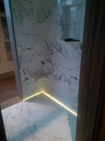 Bathroom Floor Lighting, Led In Shower, Luxury Bathroom Lighting, Diy Shower Lighting, Led Shower Lighting, Shower Lighting Ideas Diy, Led Lights Shower Aesthetic, Led Lights Bathroom Ideas, Shower Backsplash Ideas