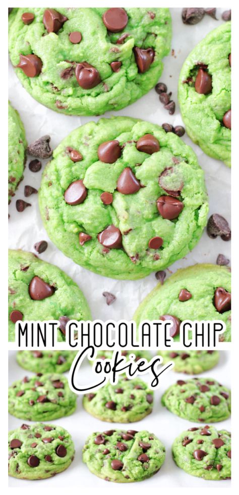 Mint Chocolate Chip Cookies Mint Chip Cookies Recipe, Chocolate Mint Chip Cookies, Mint Sugar Cookies, Chocolate Chip Mint, Mint Chip Cookies, Gourmet Chocolate Chip Cookies, Cookies Video, Mint Chocolate Chip Cookies, Chocolate Brownie Cookies