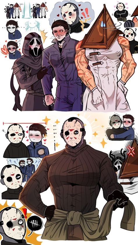 Jason X Michael Myers Fanart, Ghostface Reference, Jeepers Creepers Fanart, Horror Art Inspiration, Horror Movie Art Drawing, Jason Vorhees Fanarts, Slasher Oc Character Design, Michael X Jason, Casper Fanart