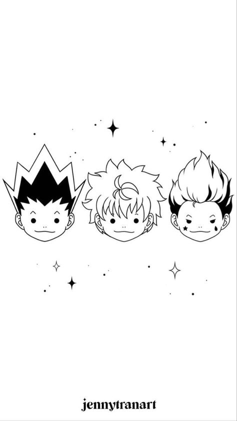 Gon And Killua Drawing Easy, Hunter X Hunter Lineart, Killua And Gon Drawing, Killua X Gon Tattoo Ideas, Anime Tattoo Hunter X Hunter, Hunterx Hunter Tattoos, Hunter X Hunter Gon Tattoo, Hunter X Hunter Drawing Easy, Hisoka Drawing Easy