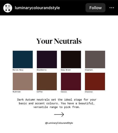 Deep Neutral Color Palette, Deep Autumn Color Palette Fashion, Deep Autumn Color Palette Clothes, Autumn Color Pallet Outfits, Dark Autumn Neutrals, Deep Autumn Neutrals, Deep Autumn Color Palette Outfits, Dark Autumn Color Palette, Deep Autumn Makeup