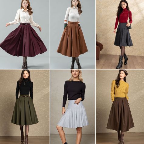 There are just so many great wool skirts out there this fall and winter! 🌈  These simple solid color wool skirts are for you, I love each one, which one do you like better? 😆  Leave a comment in the comments section if you like any of them!   #WoolSkirt #WinterSkirt #SwingSkirt #WarmWear #MidiSkirt #FashionStyle #ylistyle Fall Colors Skirt, Winter Skirt, Wool Skirts, Fall And Winter, Fall Colors, Midi Skirt, Solid Color, I Love, Wool