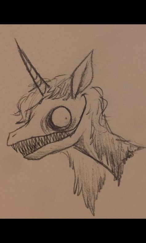 Scary Unicorn Drawing, Creepy Unicorn Drawing, Creepy Drawing Ideas Sketches, How To Draw Creepy, Monster Drawings Creepy, Scary Animal Drawings, Weird Creatures Drawing, Easy Things To Draw On Yourself, Creepy Drawing Ideas Easy