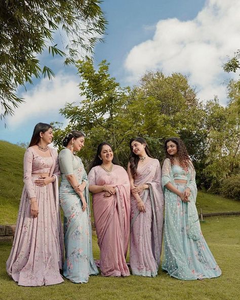 Pastel Desi Wedding, Pastel Wedding Bridesmaids Dresses, Bride Sister Dress Indian, Pastel Mehendi, Bride Sister Dress, Pastel Sarees, Destination Wedding Attire, Ahaana Krishna, Bridesmaid Indian