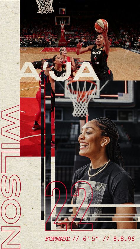 Las Vegas Aces A'ja Wilson lifestyle Basketball wallpaper WNBA Graphic Designer: Ellie Lukova Tea Cooper Basketball Wallpaper, Las Vegas Aces Wnba, Aja Wilson Wallpaper, Womens Basketball Wallpaper, Wnba Women Wallpaper, A’ja Wilson, Wnba Aesthetic Wallpaper, Wnba Graphics, Aja Wilson