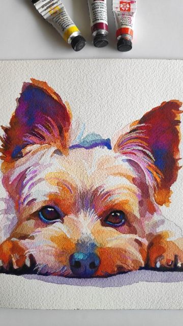 Yorkie Terrier Painting, Yorkshire Terrier Watercolor, Yorkie Painting Acrylic, Dog Watercolour Painting, Watercolor Yorkie, Yorkie Artwork, Watercolor Pets, Yorkie Painting, Yorkie Art