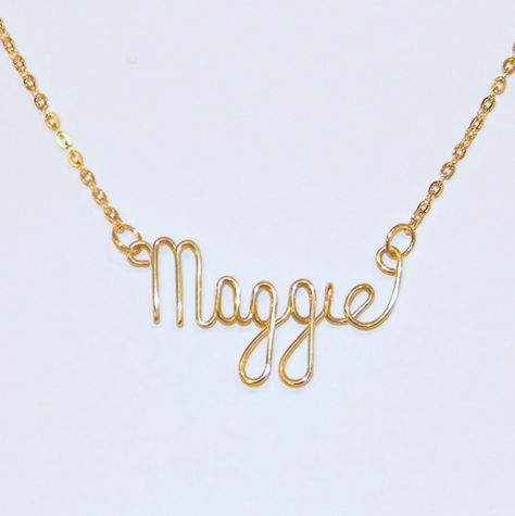 Maggie wire name necklace.    All my silver- or gold-plated wire name necklaces are $22.95. Maggie Name, Wire Letters, Wire Jewerly, Wire Name, Macrame Knots Pattern, Signature Necklace, Name Wallpaper, Wrap Jewelry, Diy Wire Jewelry