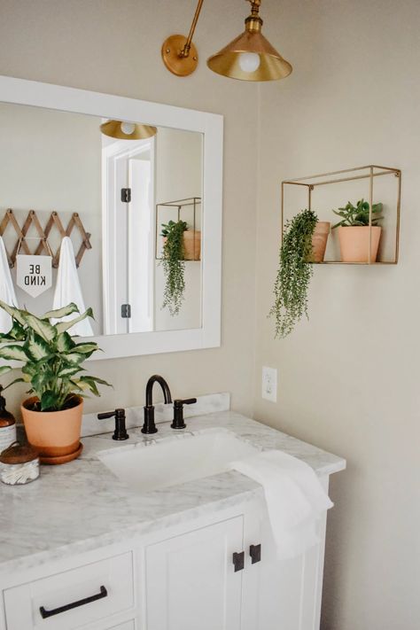 Modern Boho Bathroom Remodel - House On Longwood Lane Modern Boho Bathroom, Bohemian Bathroom, Childrens Bathroom, Bad Inspiration, Bathroom Decor Apartment, Bathroom Decor Ideas Colors, Diy Bathroom Remodel, Boho Bathroom, Apartment Bathroom